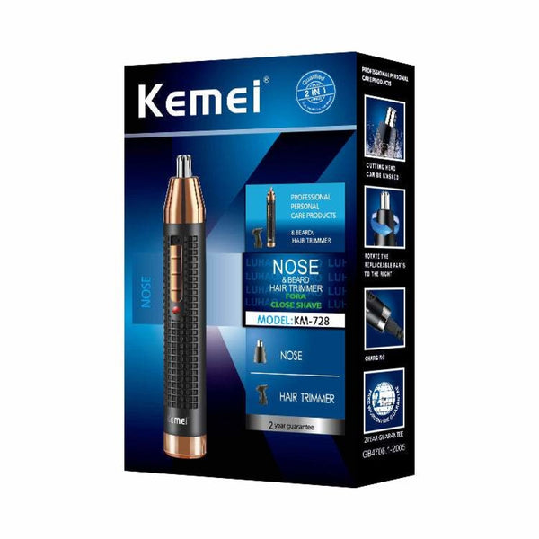 Kemei Km-728 2 In1 Rechargeable Nose Hair Trimmer For Men