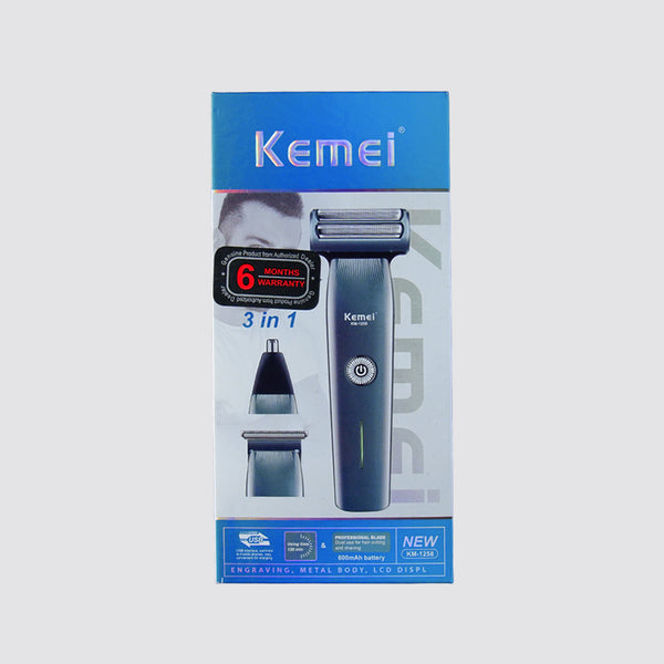 KM-1258 3 in 1 Grooming Kit with Shaver Trimmer & Nose Trimmer (Lithium Batteries)