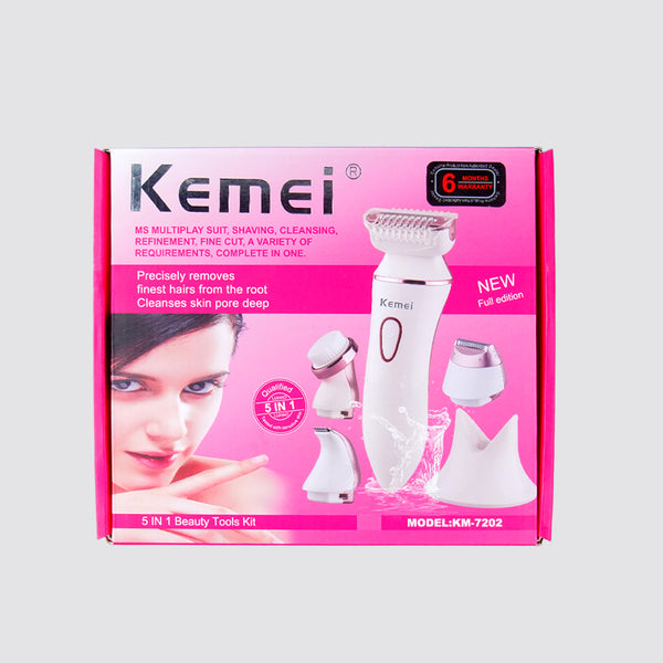KM-7202 5 in 1 Shaver | Facial cleansing brush | Shaving Blade | Trimming Blade | 3 in 1 blade | Charging dock