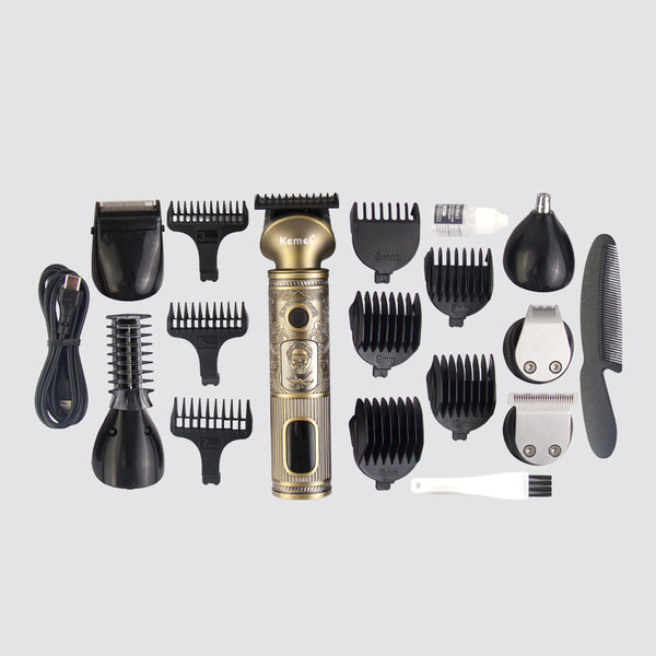 Kemei KM-1637 Digital 21 in 1 Grooming Kit With Lithium Batteries (Trimmer, Shaver, Body Groomer & Nose Trimmer All in One)