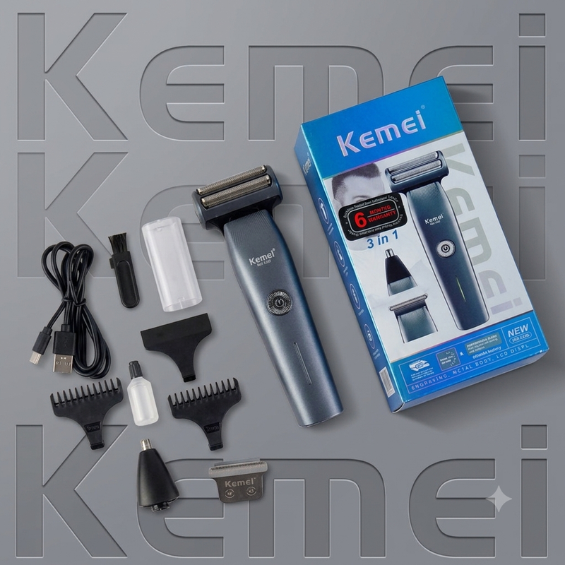 KM-1258 3 in 1 Grooming Kit with Shaver Trimmer & Nose Trimmer (Lithium Batteries)