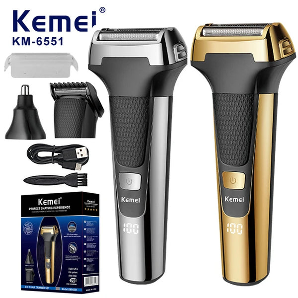 Kemei KM-6551 3 in 1  Grooming KIt | Digital | Lithium Batteries | Trimmer | Shaver | Nose Trimmer