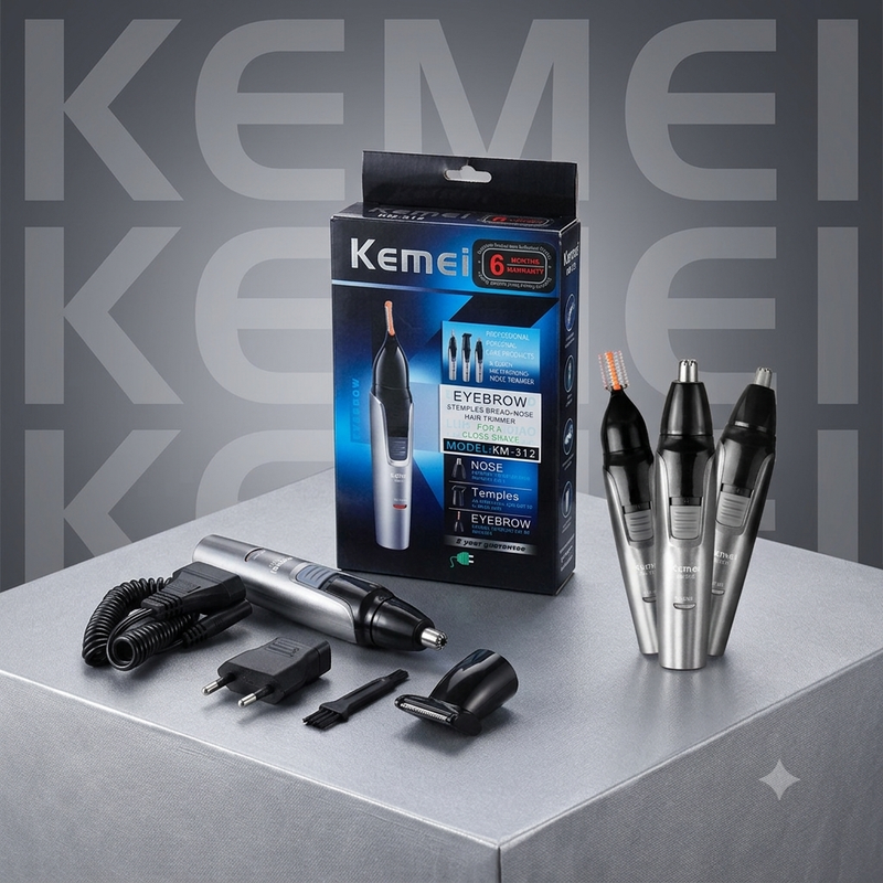 KM-312 3-in-1 Rechargeable Nose Eyebrow Ear Sideburns Hair Trimmer