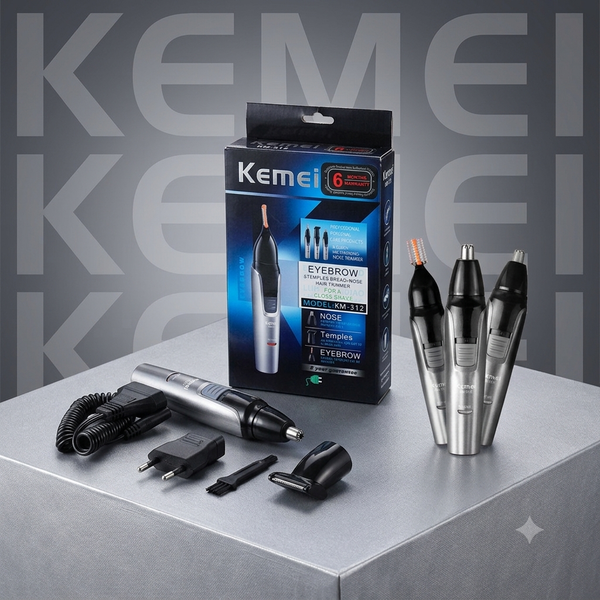 Kemei KM-312 3-in-1 Rechargeable Nose Eyebrow Ear Sideburns Hair Trimmer