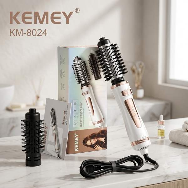 Kemei KM-8024 Volumizer | Hot Air Brush | Rotating Brush | Hair Dryer