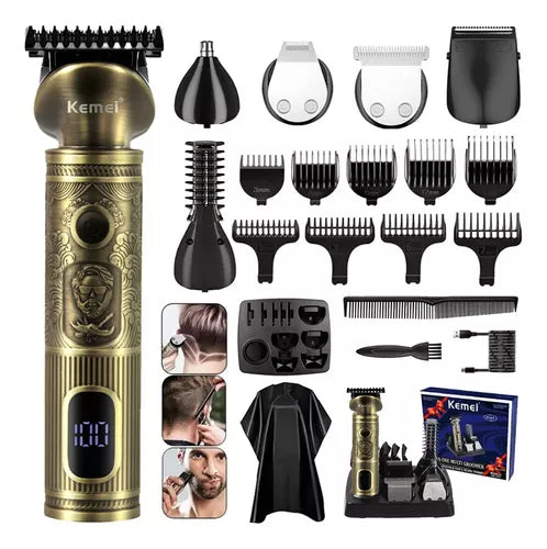 Kemei KM-1637 Digital 21 in 1 Grooming Kit With Lithium Batteries (Trimmer, Shaver, Body Groomer & Nose Trimmer All in One)